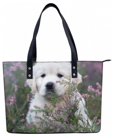 The Lovely Puppy Is In The Flowers Tote Bag Lightweight Handbag for Shopping Gym Hiking Travel Pool Yoga Shoulder Bag with Ou...