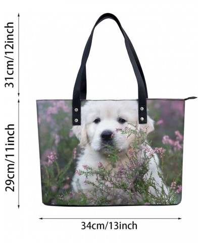 The Lovely Puppy Is In The Flowers Tote Bag Lightweight Handbag for Shopping Gym Hiking Travel Pool Yoga Shoulder Bag with Ou...