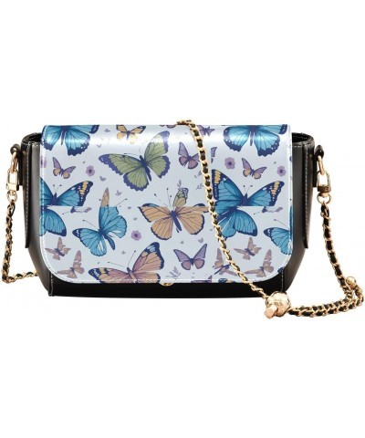 Blue Brown Blue Butterfly Stylish Leather Clamshell Crossbody Handbag with Detachable Adjustable Shoulder Strap $16.80 Crossb...