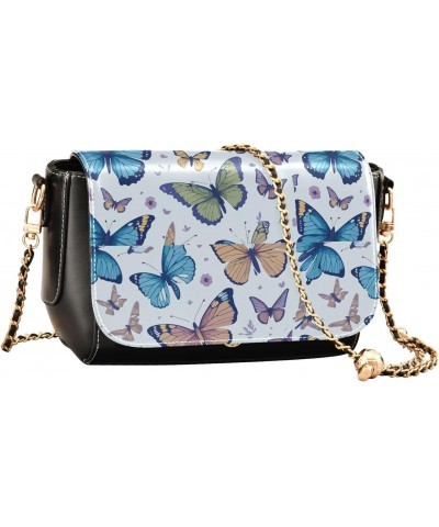 Blue Brown Blue Butterfly Stylish Leather Clamshell Crossbody Handbag with Detachable Adjustable Shoulder Strap $16.80 Crossb...