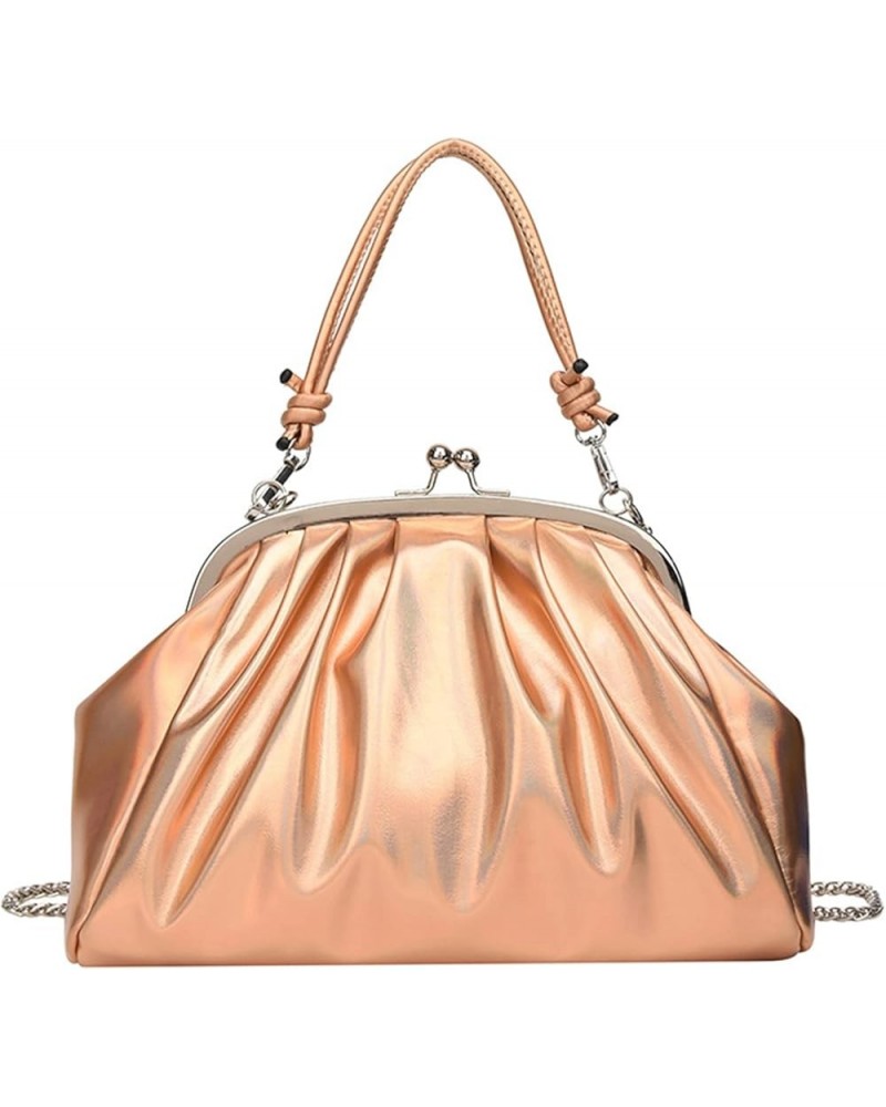 Kiss Lock Handbags Shiny Patent Leather Evening Bag Pleated Clutch Purses Top Handle Satchel with Detachable Chain Golden $12...