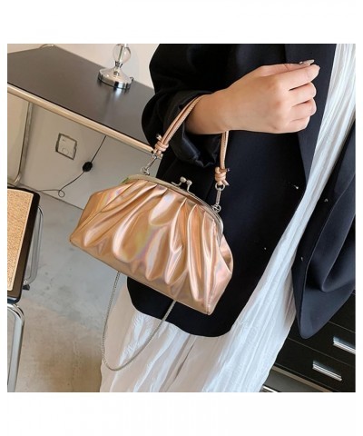 Kiss Lock Handbags Shiny Patent Leather Evening Bag Pleated Clutch Purses Top Handle Satchel with Detachable Chain Golden $12...