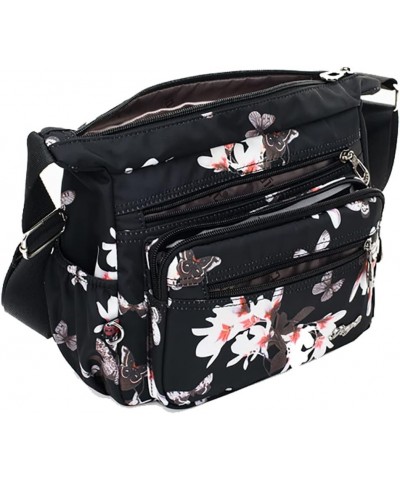 Women Crossbody Bag Waterproof Nylon Large Capacity Zipper Multi Pockets Flower Shoulder Messenger Handbag White Flower $14.3...