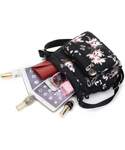 Women Crossbody Bag Waterproof Nylon Large Capacity Zipper Multi Pockets Flower Shoulder Messenger Handbag White Flower $14.3...