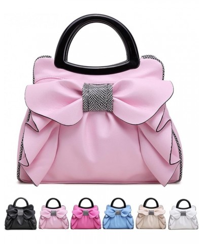 Women Leather Waterproof Bow Knot Top Handle Shoulder with Zipper Bags,Fashion Casual daily use Tote Bag Pink $29.14 Totes