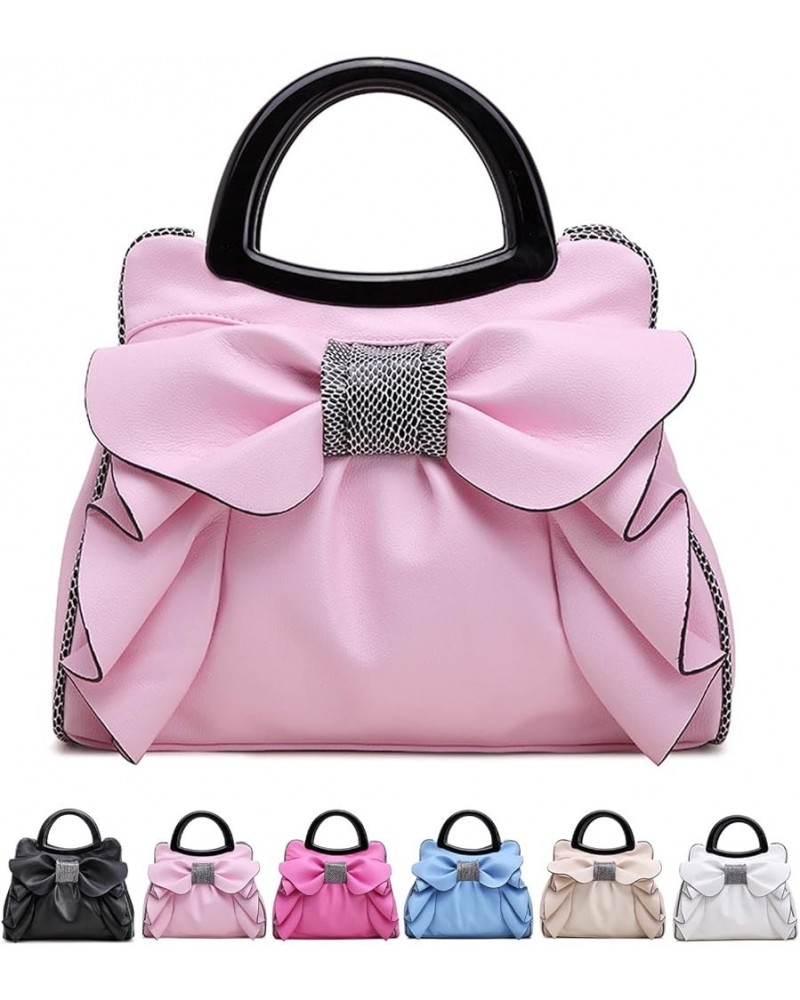 Women Leather Waterproof Bow Knot Top Handle Shoulder with Zipper Bags,Fashion Casual daily use Tote Bag Pink $29.14 Totes