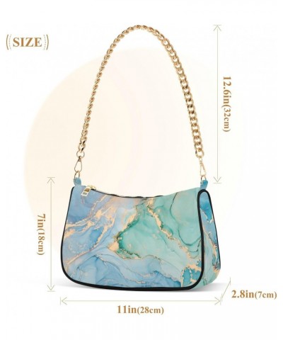 Women Chain Shoulder Purse Bag With Zipper Marble Design Print, Fashion Green Hobo Tote Clutch Handbags with Chain Strap $14....