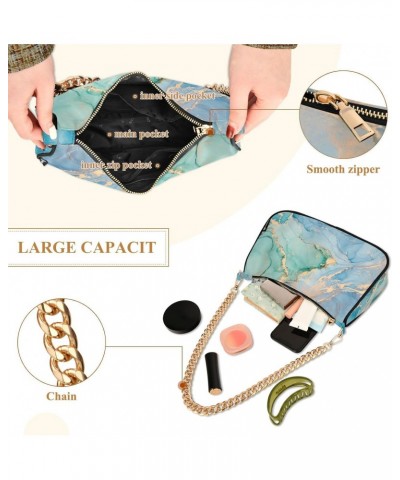 Women Chain Shoulder Purse Bag With Zipper Marble Design Print, Fashion Green Hobo Tote Clutch Handbags with Chain Strap $14....