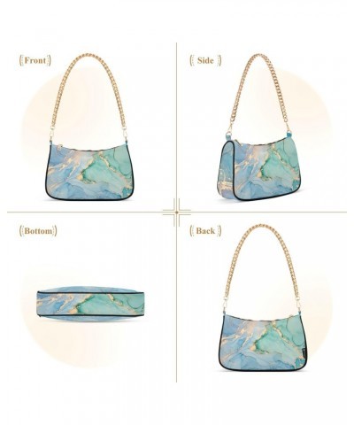 Women Chain Shoulder Purse Bag With Zipper Marble Design Print, Fashion Green Hobo Tote Clutch Handbags with Chain Strap $14....