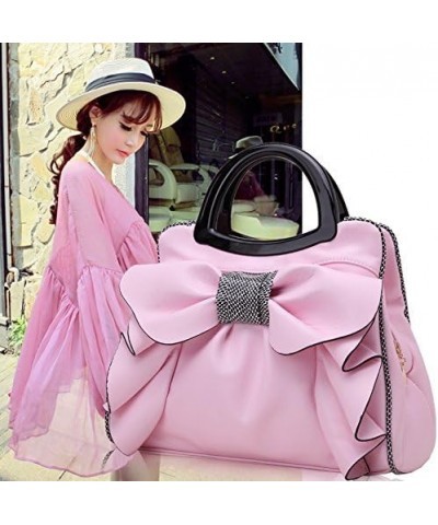 Women Leather Waterproof Bow Knot Top Handle Shoulder with Zipper Bags,Fashion Casual daily use Tote Bag Pink $29.14 Totes