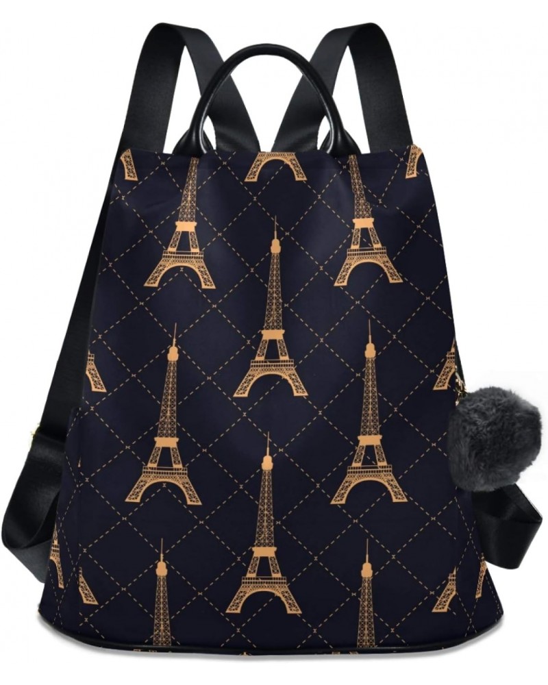 Eiffel Tower Gold Color Lattice Geometric Backpack Purse for Women Anti Theft Fashion Back Pack Shoulder Bag $18.80 Backpacks