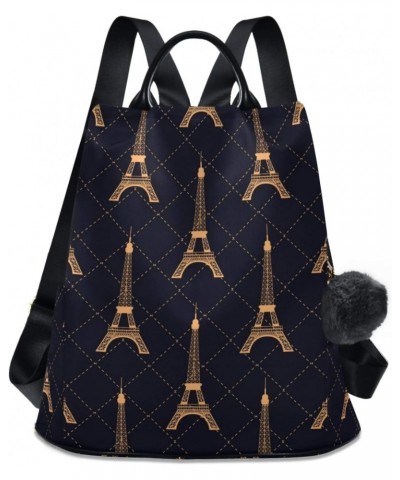 Eiffel Tower Gold Color Lattice Geometric Backpack Purse for Women Anti Theft Fashion Back Pack Shoulder Bag $18.80 Backpacks