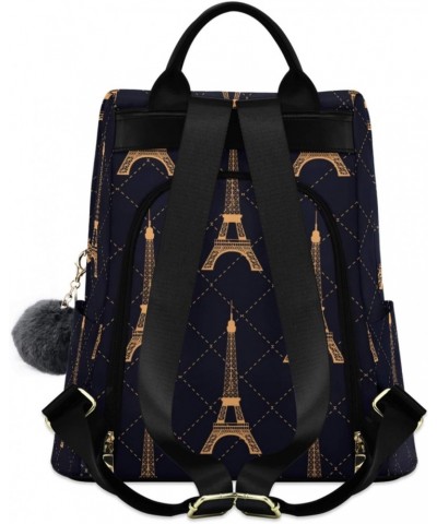 Eiffel Tower Gold Color Lattice Geometric Backpack Purse for Women Anti Theft Fashion Back Pack Shoulder Bag $18.80 Backpacks