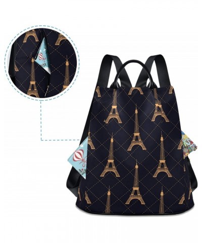 Eiffel Tower Gold Color Lattice Geometric Backpack Purse for Women Anti Theft Fashion Back Pack Shoulder Bag $18.80 Backpacks