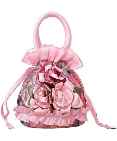 Elegant Ladies Purses and Handbags Big Flowers Small Bucket Bag Drawstring Women Phone Bag Multi Colors Top Handle Totes (Col...