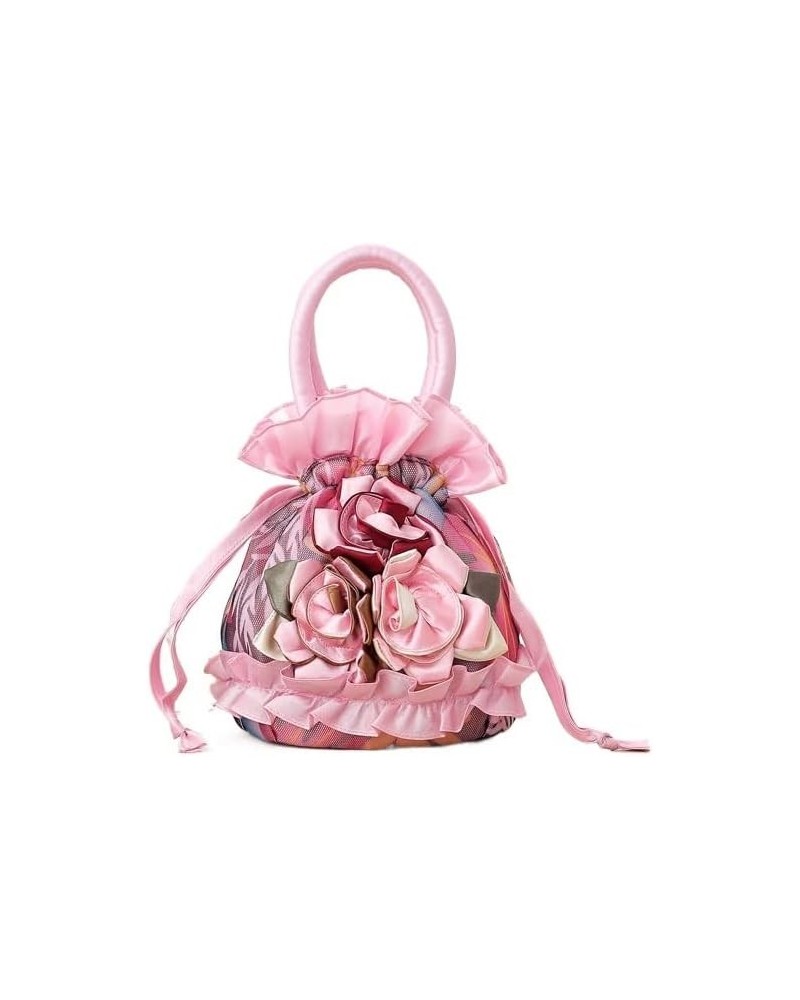 Elegant Ladies Purses and Handbags Big Flowers Small Bucket Bag Drawstring Women Phone Bag Multi Colors Top Handle Totes (Col...