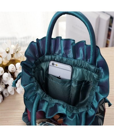 Elegant Ladies Purses and Handbags Big Flowers Small Bucket Bag Drawstring Women Phone Bag Multi Colors Top Handle Totes (Col...