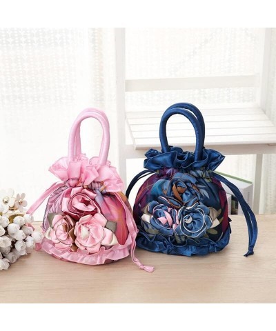 Elegant Ladies Purses and Handbags Big Flowers Small Bucket Bag Drawstring Women Phone Bag Multi Colors Top Handle Totes (Col...