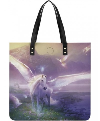 Magic Unicorn Wonderland Women's Tote Bag PU Leather Handbag Shoulder Purse Fashion Top-Handle Bags $22.25 Totes