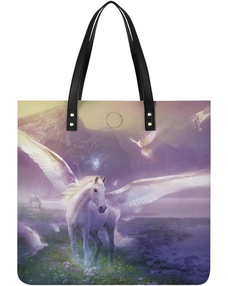 Magic Unicorn Wonderland Women's Tote Bag PU Leather Handbag Shoulder Purse Fashion Top-Handle Bags $22.25 Totes