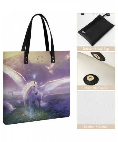 Magic Unicorn Wonderland Women's Tote Bag PU Leather Handbag Shoulder Purse Fashion Top-Handle Bags $22.25 Totes