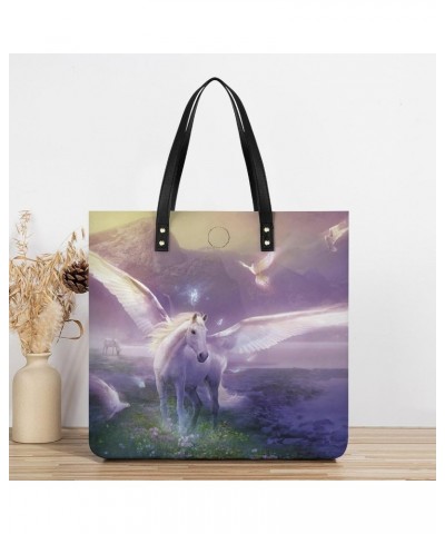 Magic Unicorn Wonderland Women's Tote Bag PU Leather Handbag Shoulder Purse Fashion Top-Handle Bags $22.25 Totes