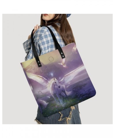 Magic Unicorn Wonderland Women's Tote Bag PU Leather Handbag Shoulder Purse Fashion Top-Handle Bags $22.25 Totes