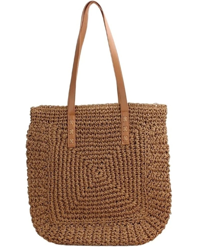 Women's Large Capacity Tote Bag, One Shoulder Handwoven Straw Bag, Summer Beach Leisure Shopping Bag Brown $22.47 Shoulder Bags