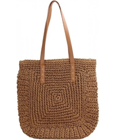 Women's Large Capacity Tote Bag, One Shoulder Handwoven Straw Bag, Summer Beach Leisure Shopping Bag Brown $22.47 Shoulder Bags