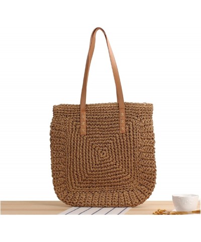 Women's Large Capacity Tote Bag, One Shoulder Handwoven Straw Bag, Summer Beach Leisure Shopping Bag Brown $22.47 Shoulder Bags