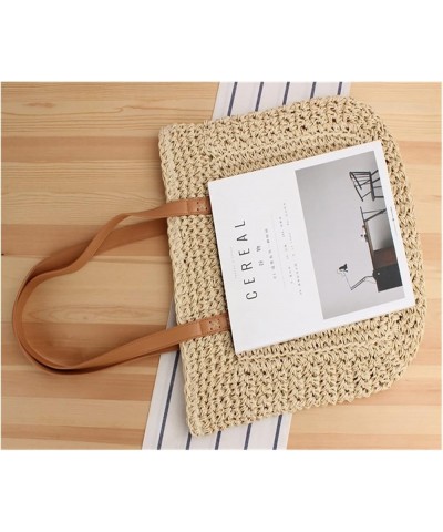 Women's Large Capacity Tote Bag, One Shoulder Handwoven Straw Bag, Summer Beach Leisure Shopping Bag Brown $22.47 Shoulder Bags