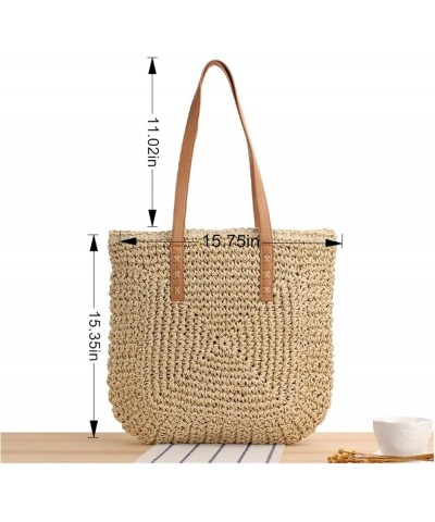 Women's Large Capacity Tote Bag, One Shoulder Handwoven Straw Bag, Summer Beach Leisure Shopping Bag Brown $22.47 Shoulder Bags