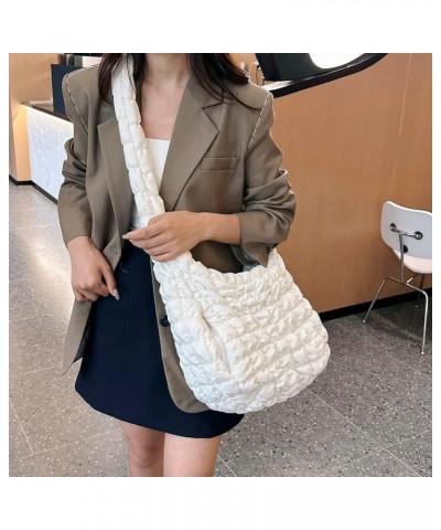 Lightweight Bubble Satchel Bag Casual Large Capacity Versatile Girl Stylish Purse Women Zipper Underarm Bag White $15.33 Hand...