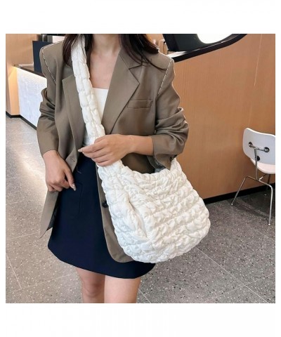 Lightweight Bubble Satchel Bag Casual Large Capacity Versatile Girl Stylish Purse Women Zipper Underarm Bag White $15.33 Hand...