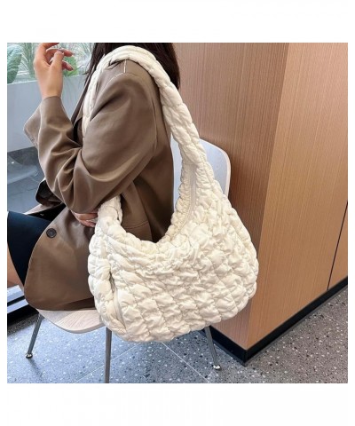 Lightweight Bubble Satchel Bag Casual Large Capacity Versatile Girl Stylish Purse Women Zipper Underarm Bag White $15.33 Hand...