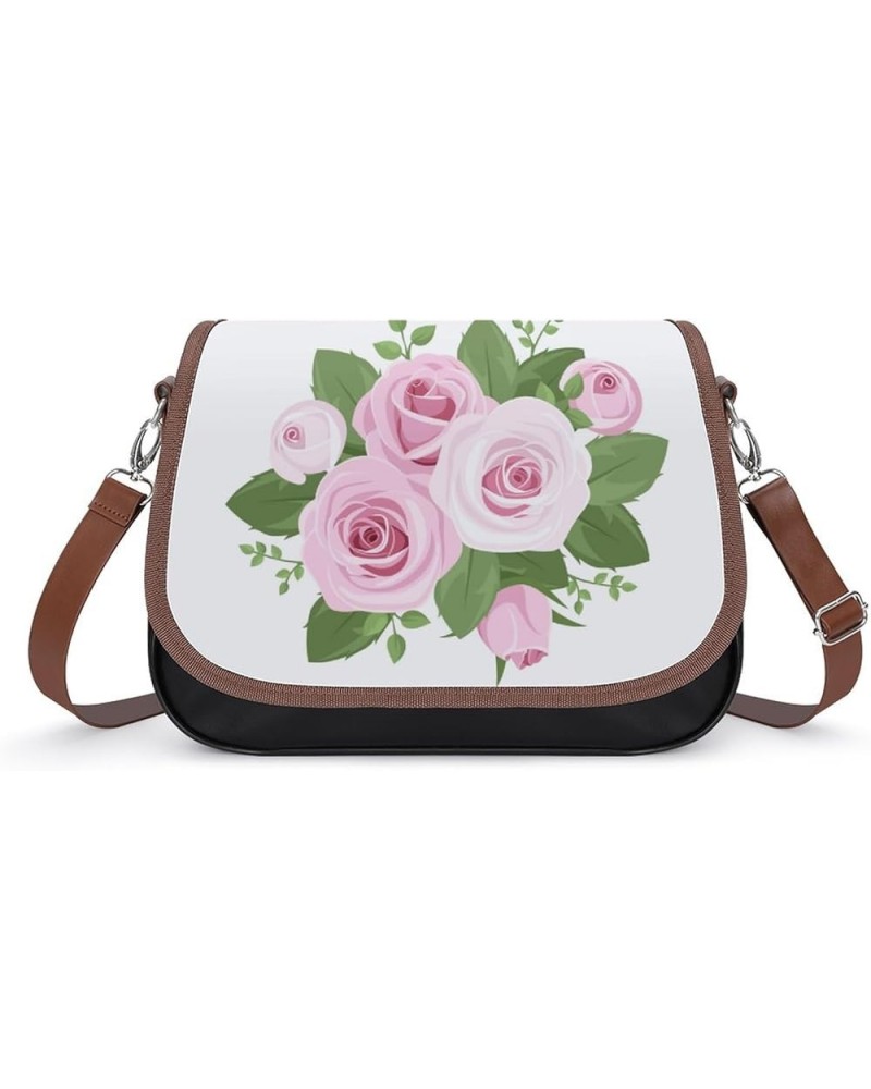 Nordic Pattern Women Leather Expandable Travel Crossbody Adjustable Strap Pink Roses $18.56 Crossbody Bags