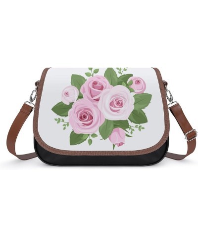 Nordic Pattern Women Leather Expandable Travel Crossbody Adjustable Strap Pink Roses $18.56 Crossbody Bags