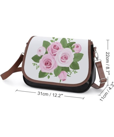 Nordic Pattern Women Leather Expandable Travel Crossbody Adjustable Strap Pink Roses $18.56 Crossbody Bags