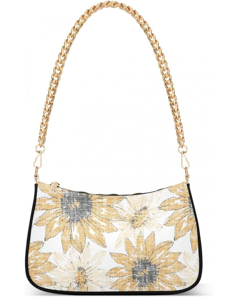 Women Chain Shoulder Purse Bag With Zipper Elegant Chrysanthemum Flowers Print, Hobo Tote Clutch Handbags with Chain Strap $1...