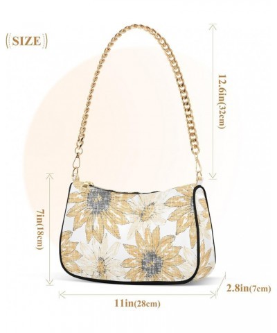 Women Chain Shoulder Purse Bag With Zipper Elegant Chrysanthemum Flowers Print, Hobo Tote Clutch Handbags with Chain Strap $1...