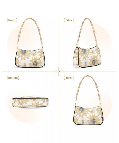 Women Chain Shoulder Purse Bag With Zipper Elegant Chrysanthemum Flowers Print, Hobo Tote Clutch Handbags with Chain Strap $1...