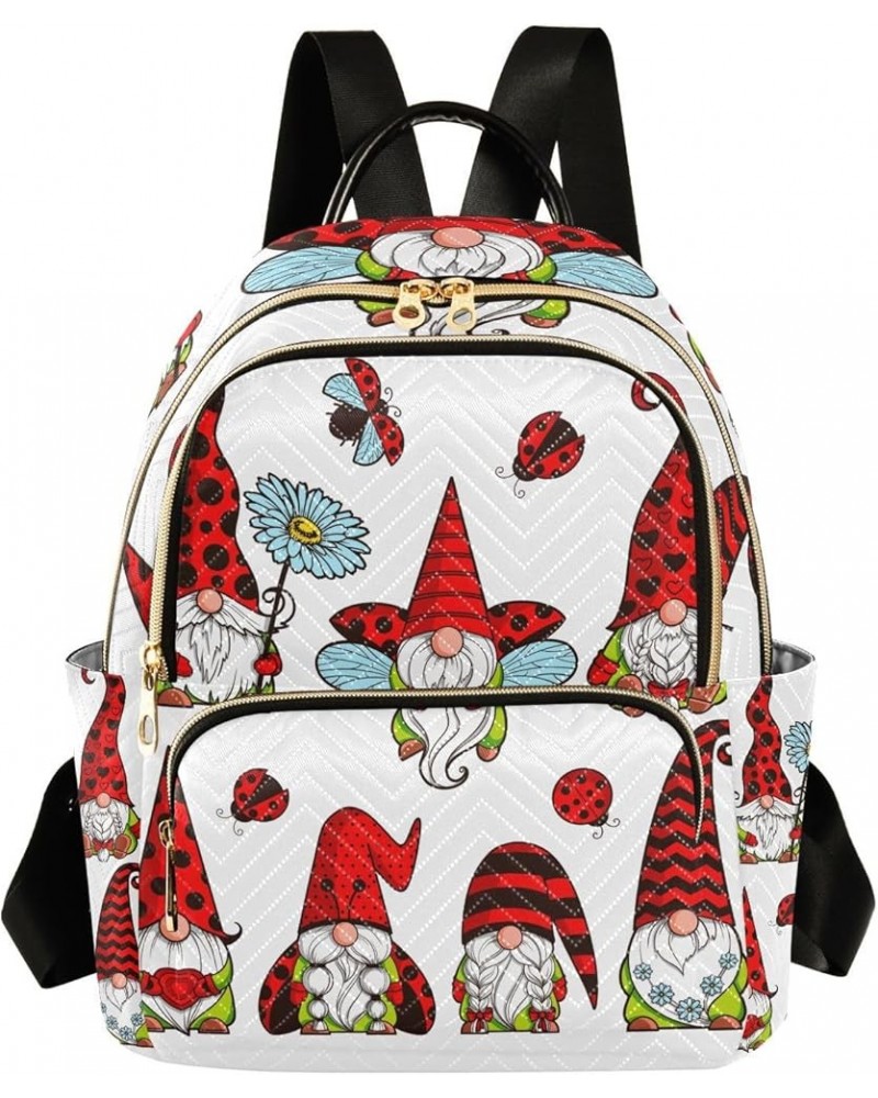 Women Backpack Ladybug Gnome Daisy Cute Anti-Theft Travel Backpack with Luggage Belt Lightweight Handbag Lady Purse Roomy Dou...