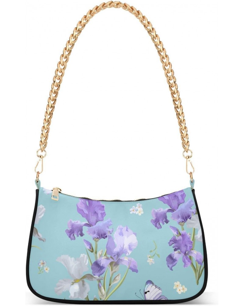 Purple Iris Flowers Butterfly Shoulder Bags for Women Small Handbags Mini Clutch Purse $12.90 Shoulder Bags