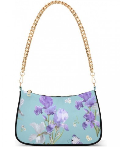 Purple Iris Flowers Butterfly Shoulder Bags for Women Small Handbags Mini Clutch Purse $12.90 Shoulder Bags