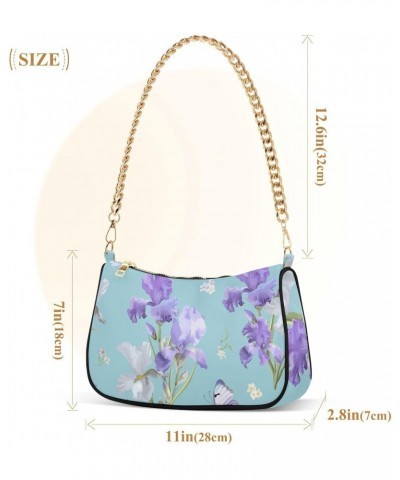 Purple Iris Flowers Butterfly Shoulder Bags for Women Small Handbags Mini Clutch Purse $12.90 Shoulder Bags