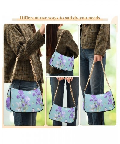 Purple Iris Flowers Butterfly Shoulder Bags for Women Small Handbags Mini Clutch Purse $12.90 Shoulder Bags