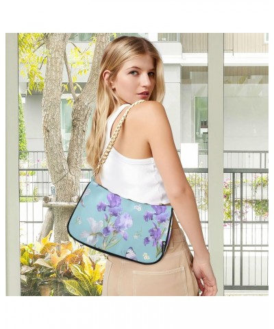 Purple Iris Flowers Butterfly Shoulder Bags for Women Small Handbags Mini Clutch Purse $12.90 Shoulder Bags