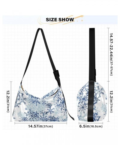 Christmas Women Boho Bag Winter Snowflake Blue Shoulder Bag PU Leather Pouch Crossbody Bag Large Tote Handbag For Quick Getaw...