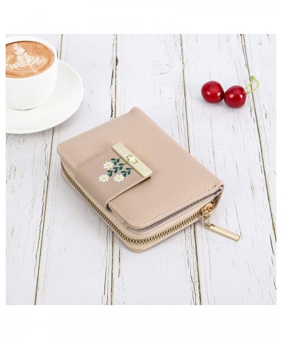 Fashion ID Short Wallet Flowers Print Solid Color Women Zipper Purse Multiple Small Zipper Wallets for (Black, One Size) Beig...