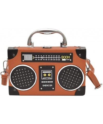 Vintage Radio Recorder Clutch Handbag Leather Top Metal Handle Crossbody Small Box Bag Shoulder Bag A-brown $15.33 Clutches